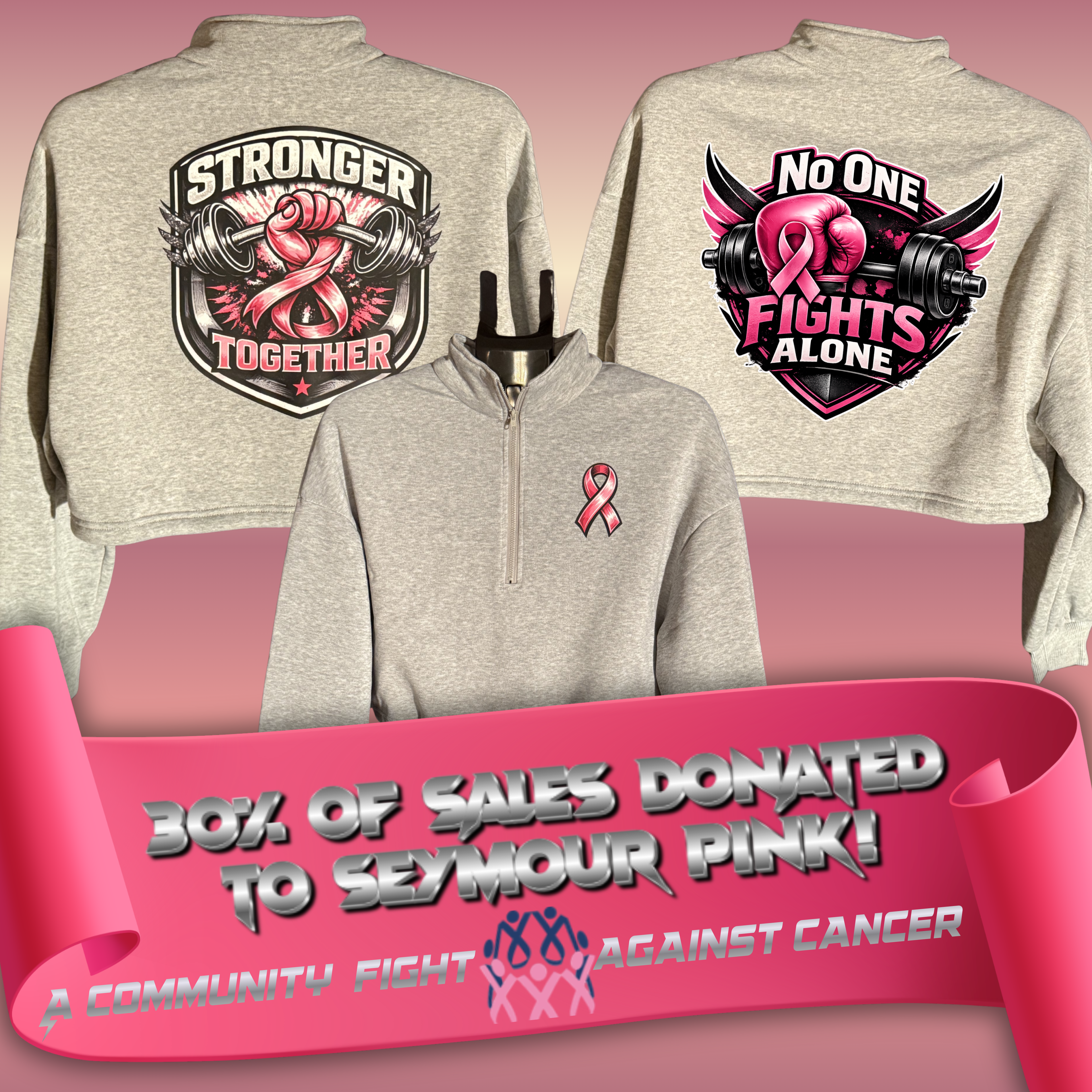 Fighting Breast Cancer Cropped Quarter Zip