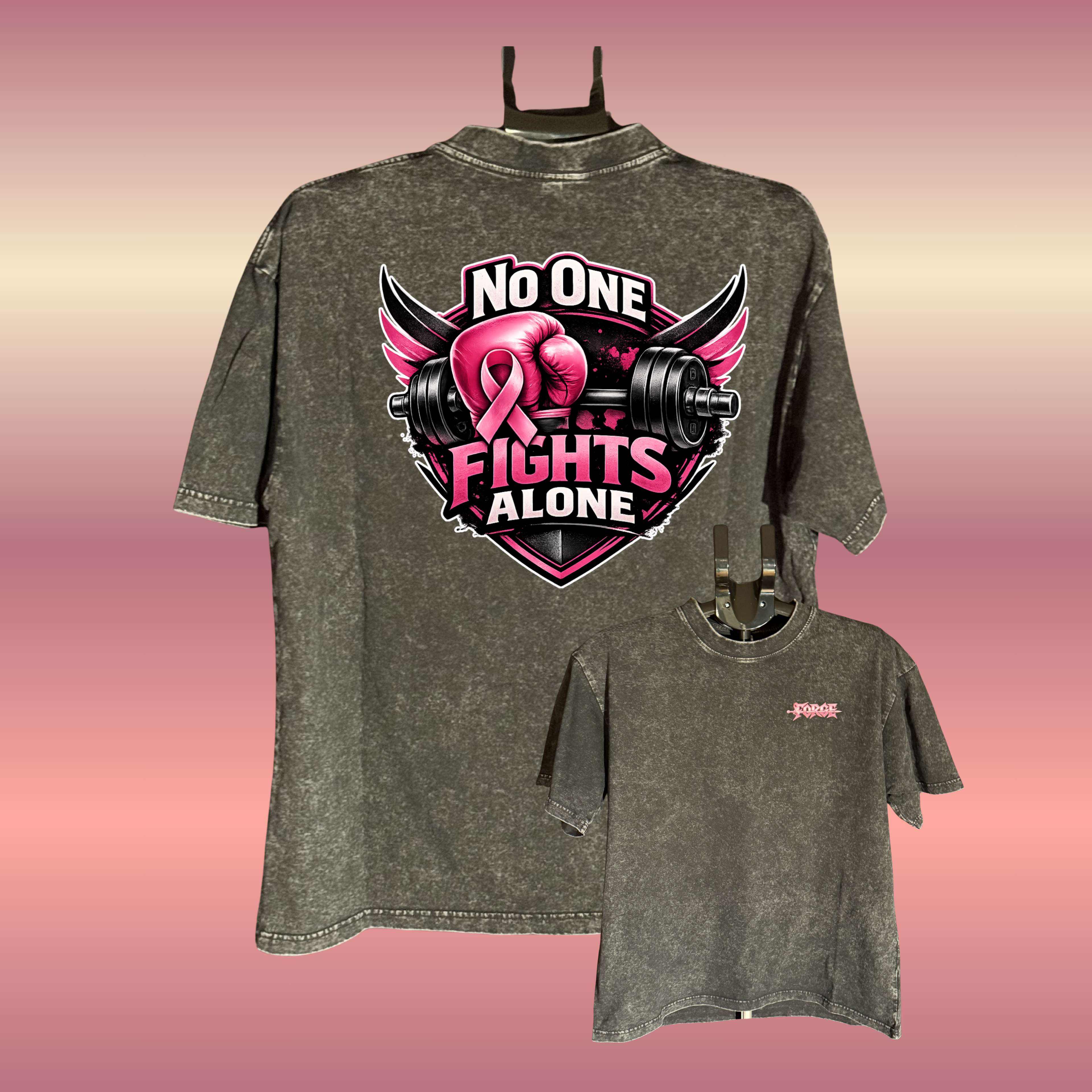 No One Fights Alone Boxy tee - Fighting Breast Cancer