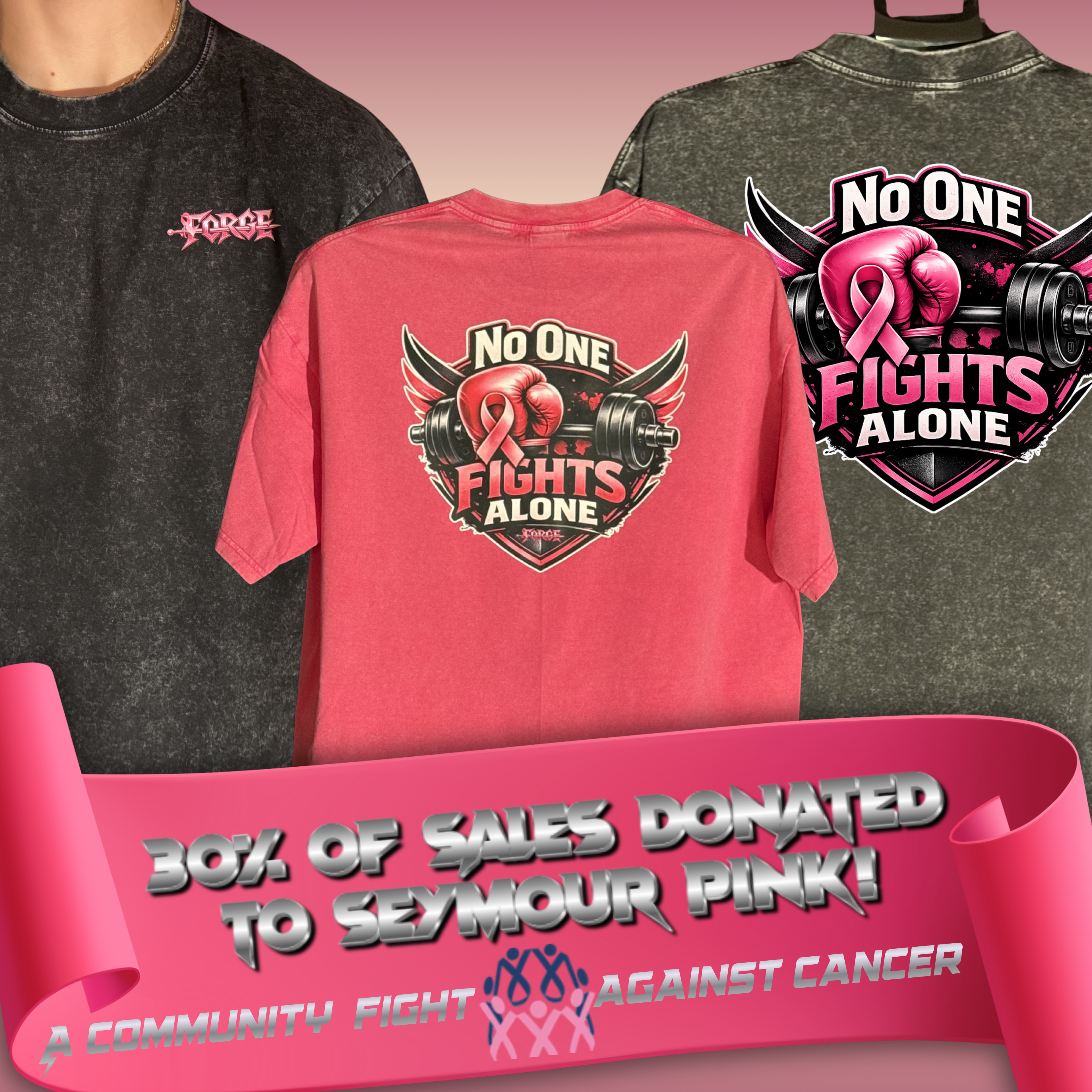 No One Fights Alone Boxy tee - Fighting Breast Cancer