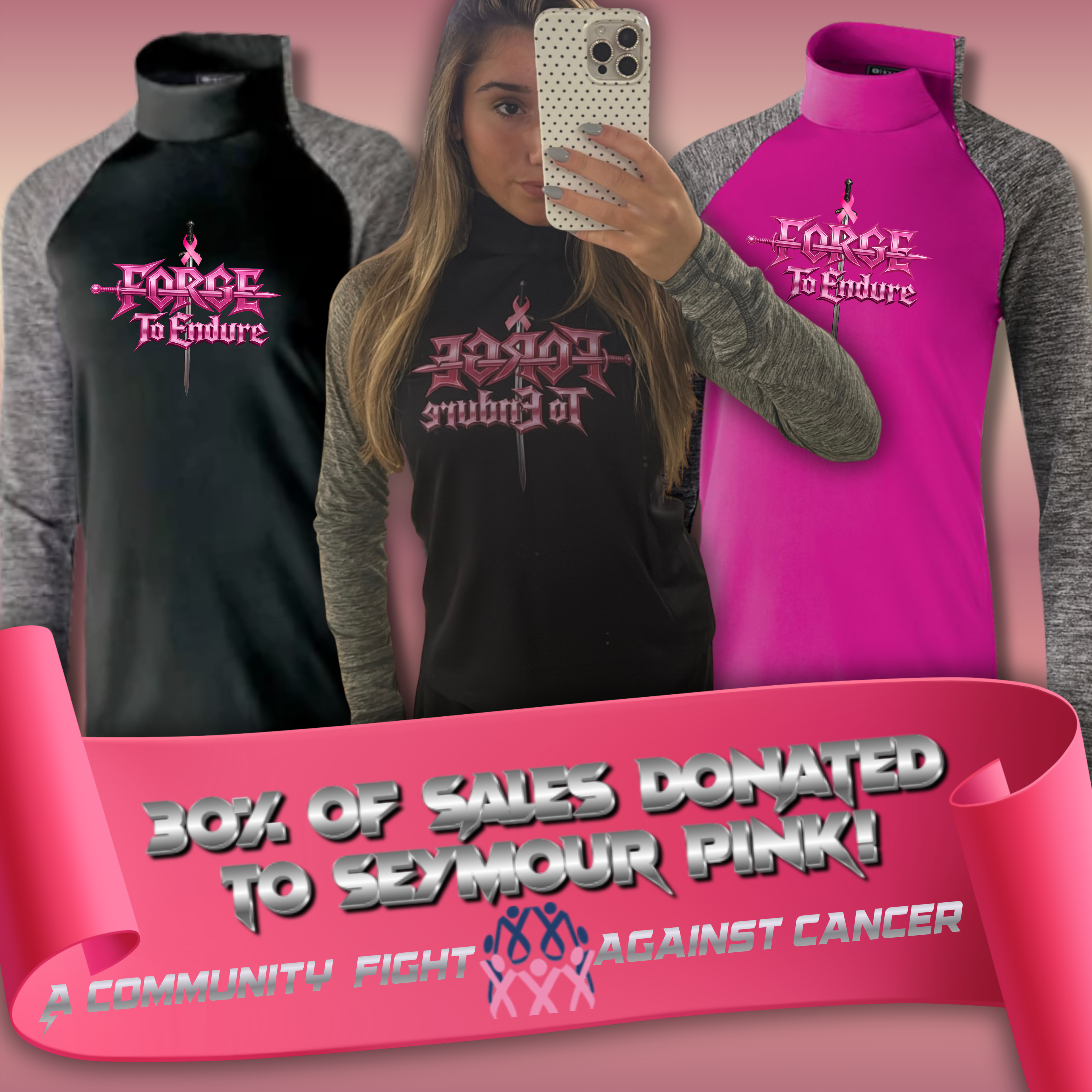 Fighting Breast Cancer Zip Pullover Forge Logo